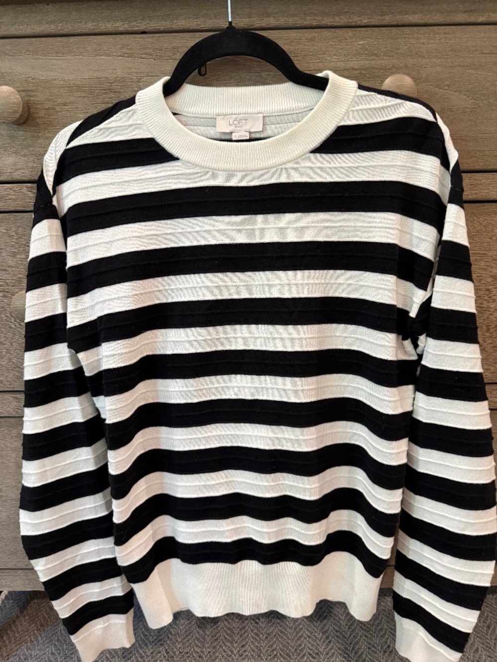Loft Black and White Stripe Long Sleeve Top